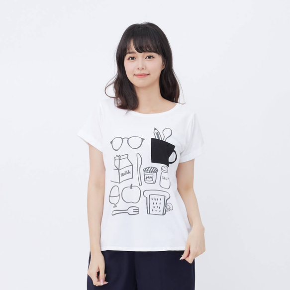 so that s me x 許匡匡さん 朝食柄 Tシャツ　ショートスリーブ　モーニング　トップス コットン レディース 1枚目の画像