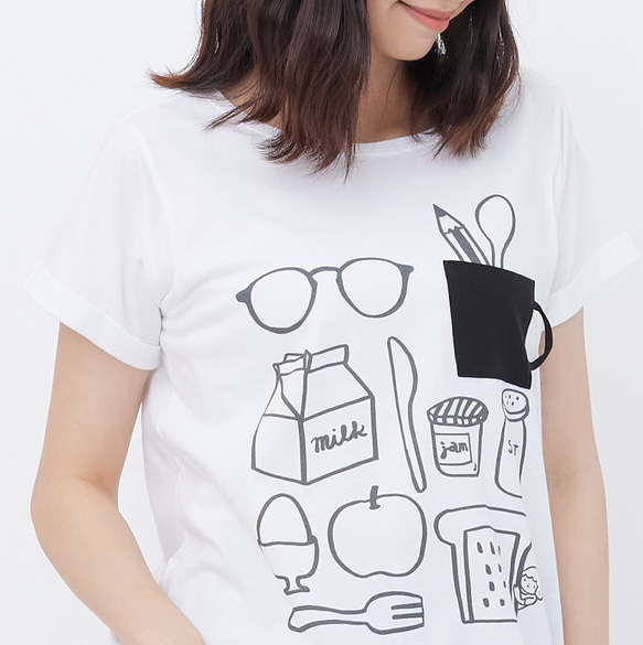 so that s me x 許匡匡さん 朝食柄 Tシャツ　ショートスリーブ　モーニング　トップス コットン レディース        Ω 人気・おすすめ｜安定人気・収納便利におすすめ 丁寧対応 配送追跡可 人気ランキング上位