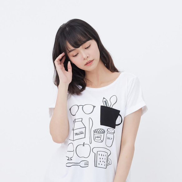 so that s me x 許匡匡さん 朝食柄 Tシャツ　ショートスリーブ　モーニング　トップス コットン レディース        Ω 人気・おすすめ｜安定人気・収納便利におすすめ 丁寧対応 配送追跡可 人気ランキング上位