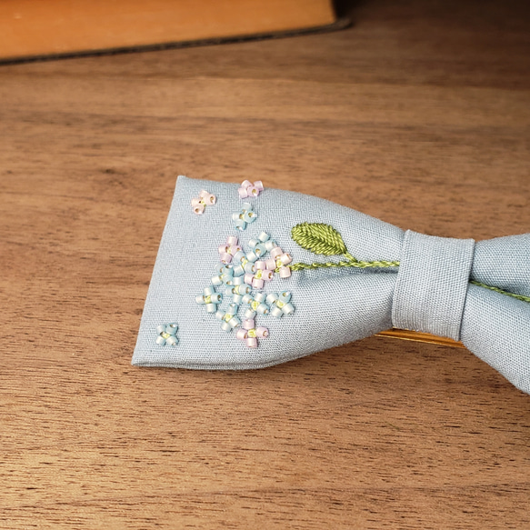 紫陽花刺繍　ビーズ刺繍　リボンバレッタ/ブローチ 4枚目の画像