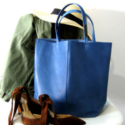 OTONA eco-bag VMサイズ ブルー　本革製  トートバッグ 1枚目の画像