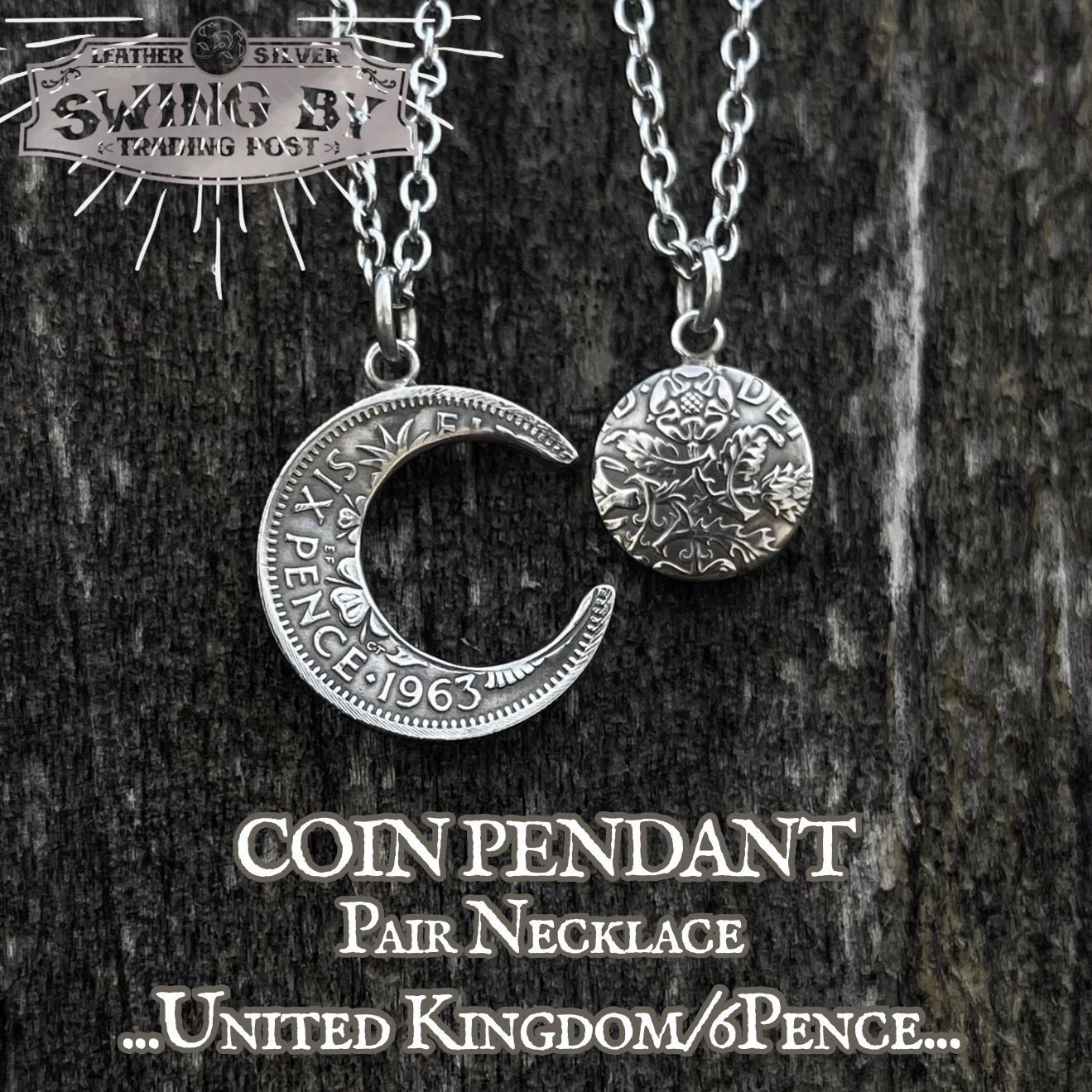 イギリス 6ペンス ペアネックレス コインペンダント