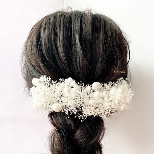 結婚式 髪飾り 白無垢 ウェディングヘア かすみ草 ヘッドドレス 白無垢  