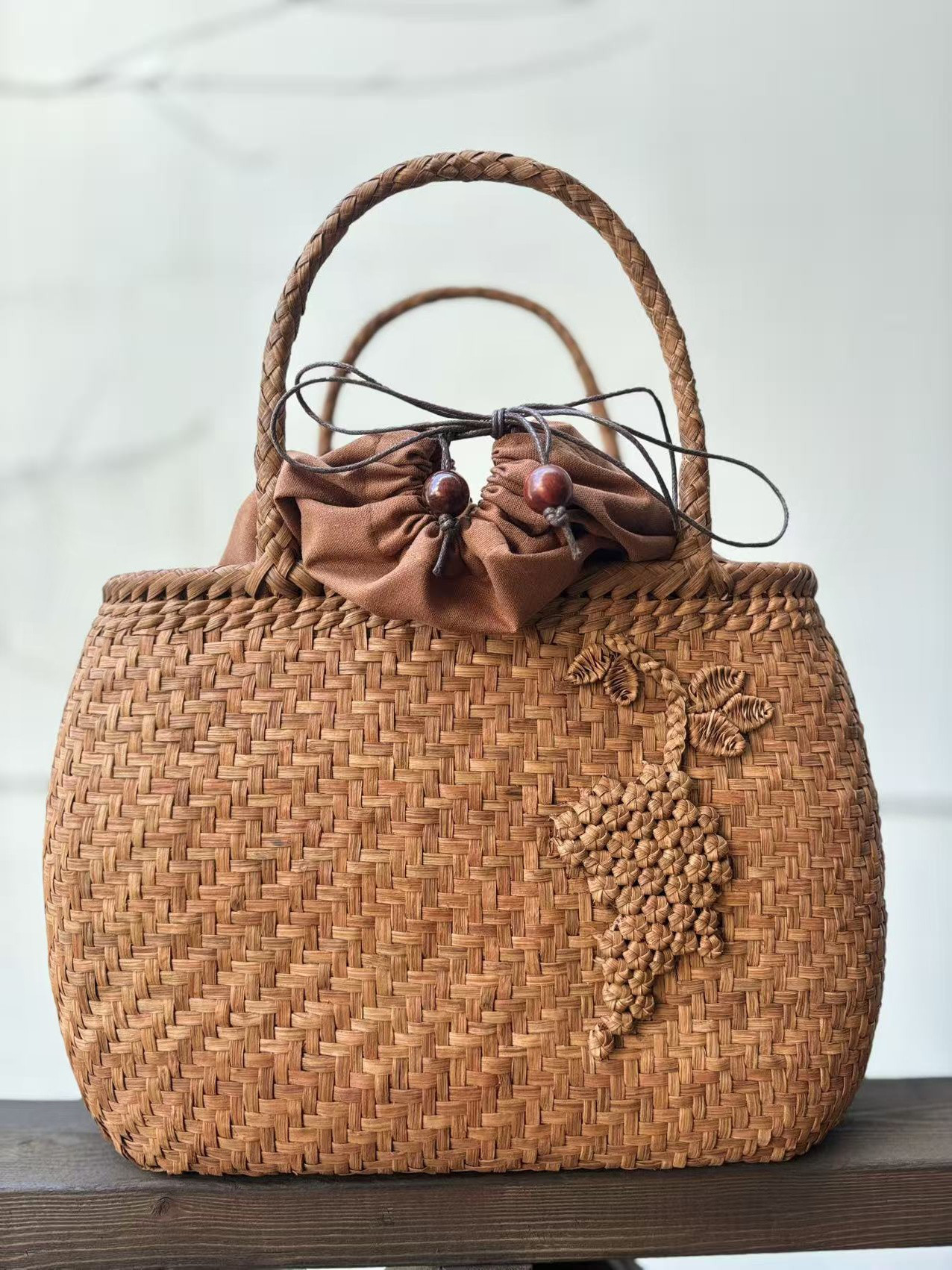 山葡萄籠バッグ　手作り　山葡萄かごバッグ　内布あり　網代編み　オリジナルデザイン