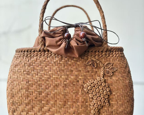 山葡萄籠バッグ 手作り 山葡萄かごバッグ 内布あり 網代編み