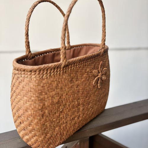 山葡萄籠バッグ 手作り 山葡萄かごバッグ 内布あり 網代編み