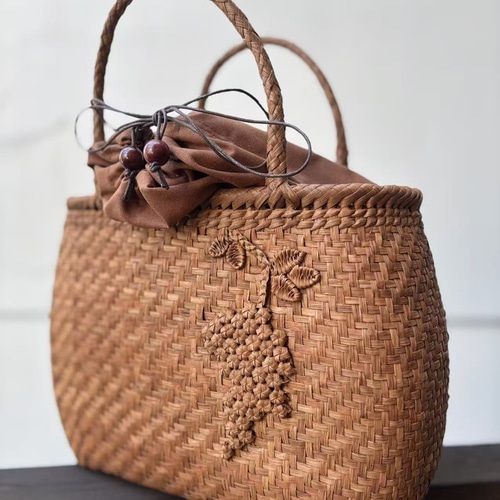 山葡萄籠バッグ 手作り 山葡萄かごバッグ 内布あり 網代編み