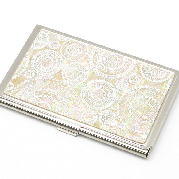 天然貝殼名片卡盒（白色蕾絲）貝殼/珍珠母系藝術 | 推薦作為禮物 第4張的照片