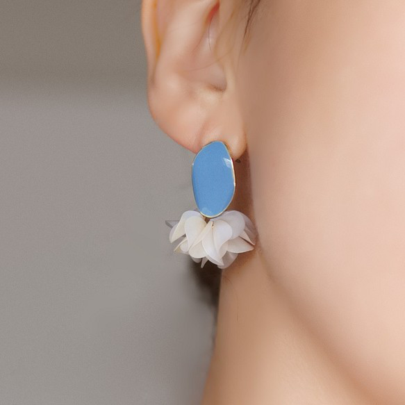 Hanasaki 褶邊古董耳環/耳環 | 迷霧藍 第1張的照片