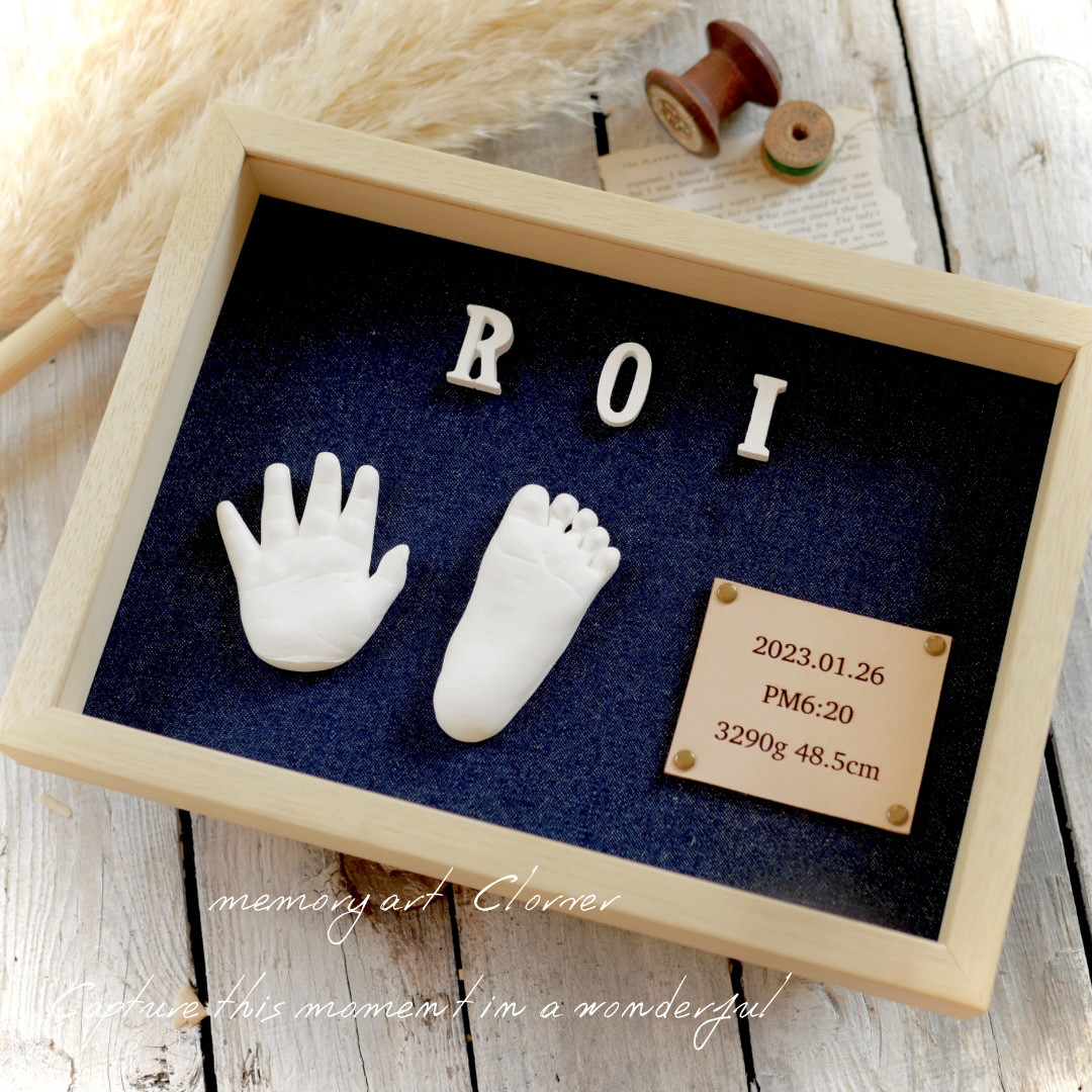 "生後７ヶ月以降のお子様" 立体手形足形アート"クローバー"  命名書　ハーフバースデー　手形足形アート