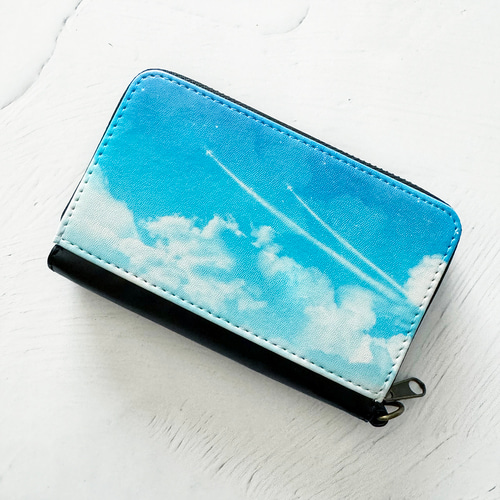 飛行機雲 ミニ財布・コンパクト財布 リールストラップ付き / 空