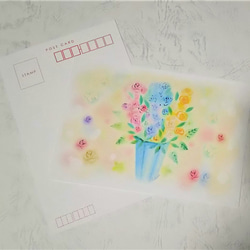 やすらぎの花束　絵葉書2枚セット　パステルアート・イラスト　ポストカード 1枚目の画像