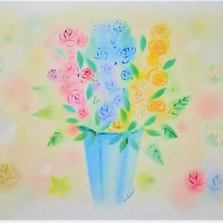 やすらぎの花束　絵葉書2枚セット　パステルアート・イラスト　ポストカード 2枚目の画像