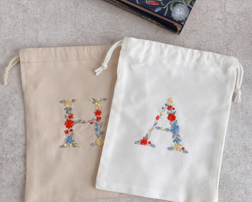 オーダー再開のお知らせと注意事項　巾着袋　リバティ　刺繍 8e1b61edb9375a9f2d2649e5e9a8e9