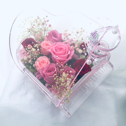 【プリザーブドフラワー／グランドピアノシリーズ】ピンクの薔薇と小花の美しい旋律【リボンラッピング付き送料無料】 3枚目の画像