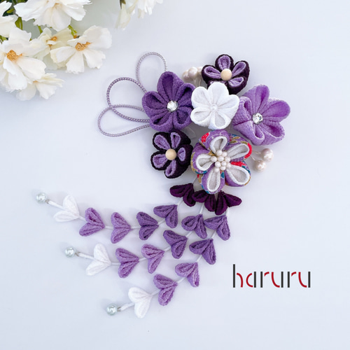 つまみ細工の髪飾り【藤色セット さがり付】成人式 振袖 卒業式 袴