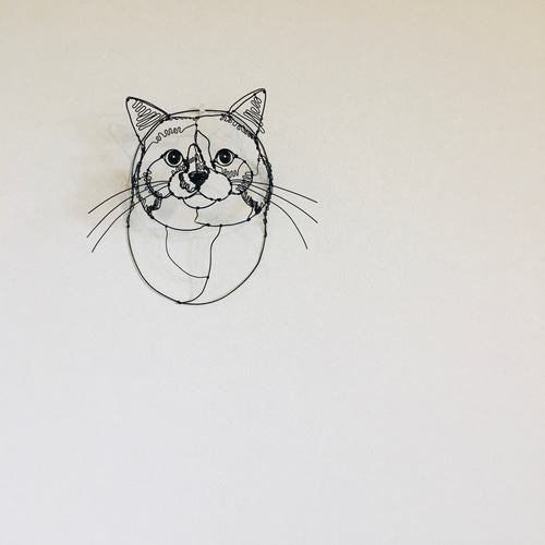 アネモネと猫　フラワーキャット　横顔　ワイヤークラフト　アート アネモネと猫 フラワーキャット 横顔 ワイヤークラフト アート