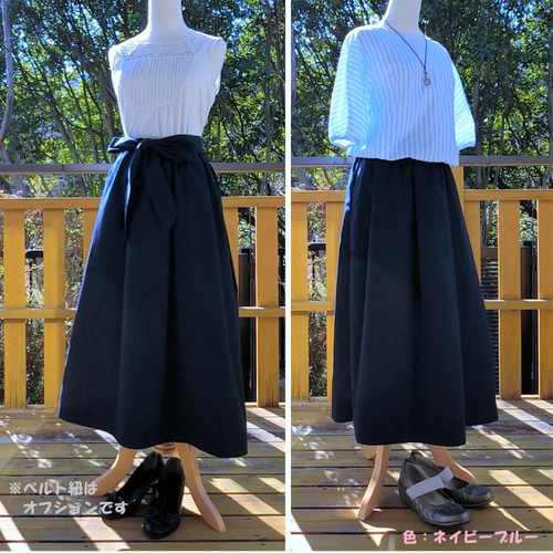 受注【綿麻】タック ロングスカート L-85 ｳｴｽﾄｺﾞﾑ ロングスカート