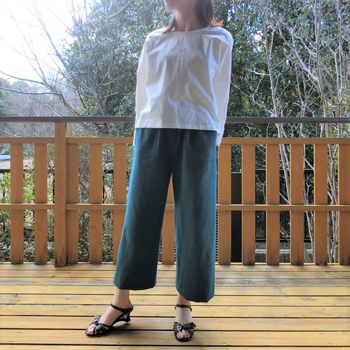 受注【綿麻】ﾜｲﾄﾞｽﾄﾚｰﾄ クロップドパンツ 股下60 ｳｴｽﾄｺﾞﾑ キュロット