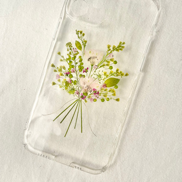 【botanical bouquet/pink】 押し花スマホケース　全機種対応　ブーケ　花束　ピンク　iphone14 3枚目の画像