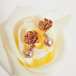 玫瑰與珍珠耳環（玫瑰金） 第1張的照片