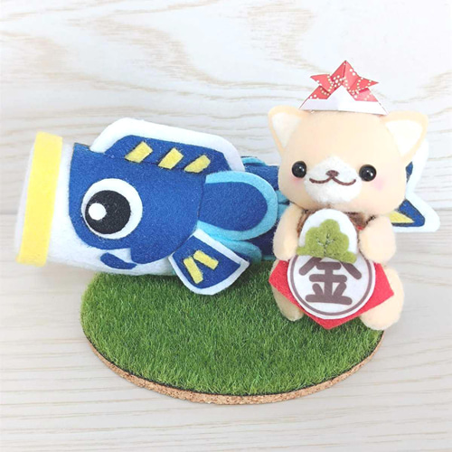 フェルトリース　端午の節句　【猫バージョン・犬バージョン・魚釣り】5点セット Ema☆手作り☆フェルト☆ハンドメイド☆端午の節句☆鯉のぼり☆兜