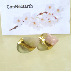 葉桜＊Pink Opal × Prehnite＊金継ぎ／pierce／L size 4枚目の画像