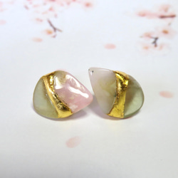 葉桜＊Pink Opal × Prehnite＊金継ぎ／pierce／L size 3枚目の画像