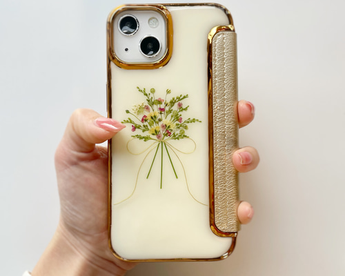 bouquet01】 押し花スマホケース 全機種対応 手帳型ケース