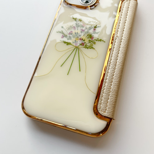 bouquet01】 押し花スマホケース 全機種対応 手帳型ケース