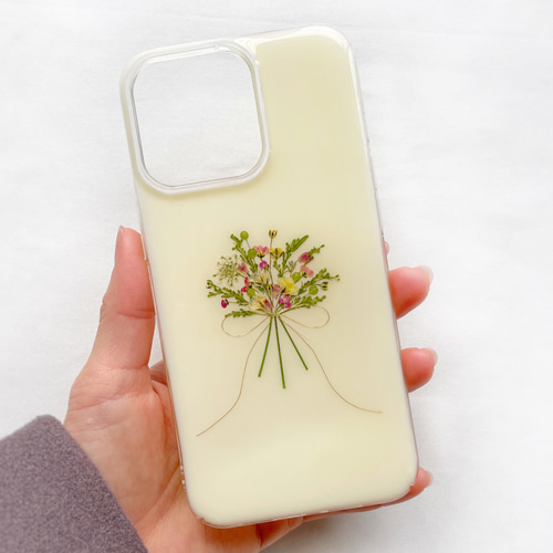 bouquet01】 押し花スマホケース 全機種対応 手帳型ケース