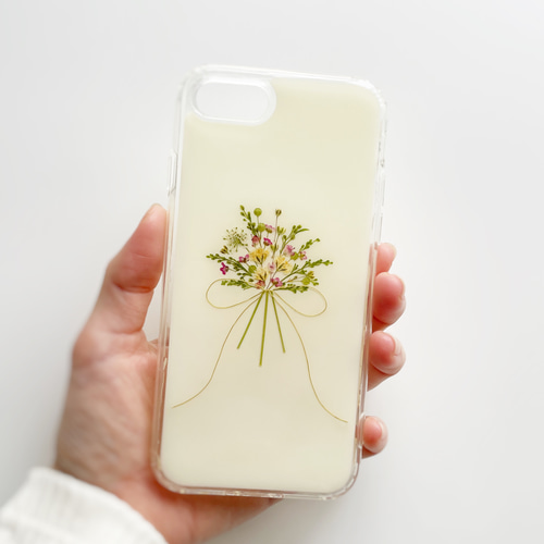 bouquet01】 押し花スマホケース 全機種対応 手帳型ケース