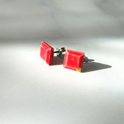 kotsubu 陶瓷耳環（方形、紅色） 第4張的照片