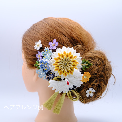 つまみ細工ヘアアクセサリー　髪飾り　鶴　白　正絹　和装　成人式　結婚式 楽天市場】鶴かんざし つまみ細工 髪飾り 鶴 かんざし 成人式