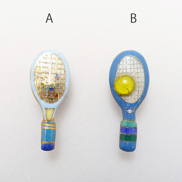 テニスラケットの七宝焼ピンブローチ（ピンバッジ）【受注制作】 1枚目の画像