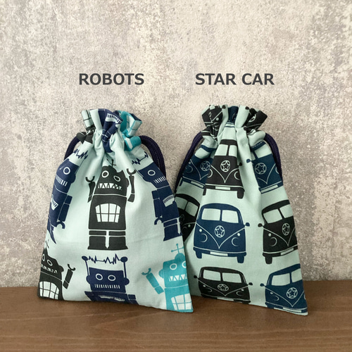 給食袋＊綿オックス生地＊巾着BOYS 給食袋 LOVE Craft Design