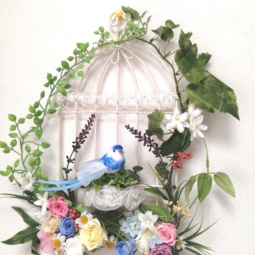 家具 花と鳥の装飾付き 楽天市場】ワイヤーウッド・プランツケージ2点セット ホワイト