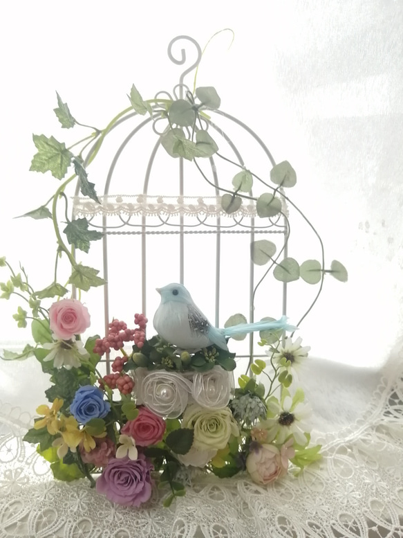受注 ﾌﾟﾘｻﾞｰﾌﾞﾄﾞの鳥かご 青い鳥 壁掛け インテリア 開店 新築