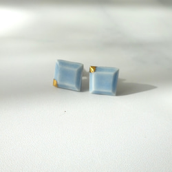 kotsubu 陶瓷耳環（方形、淺藍色） 第2張的照片