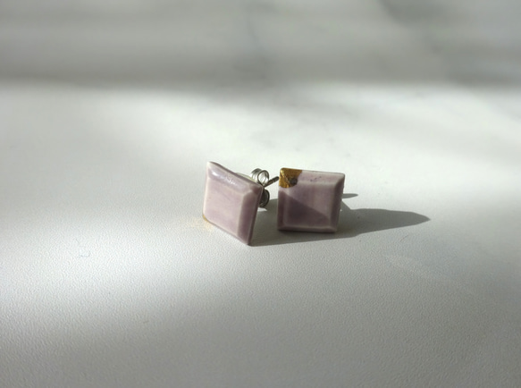 kotsubu 陶瓷耳環（方形/淡紫色） 第4張的照片