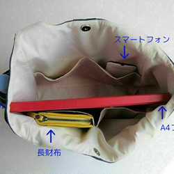 脇ポケットが便利なすっきりトート＊サーモンベージュ11号帆布のA4も入るポケットたくさん軽いバッグ　　 6枚目の画像