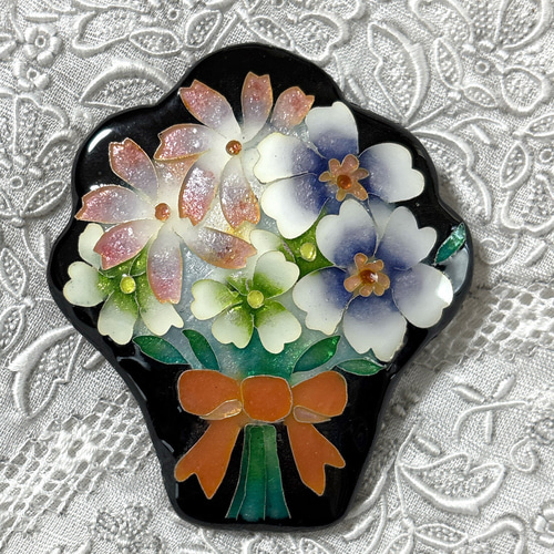 手作り七宝焼 細密花束のブローチ 銀張有線七宝 日本伝統工芸 3種類の