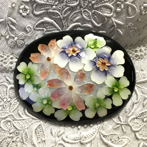 手作り七宝焼 細密お花のブローチ 銀張有線七宝 日本伝統工芸 3種類の