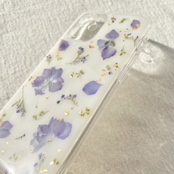 【snow blue】 押し花スマホケース　手帳型ケース　ソフトケース　ブルー　青　iphone 全機種対応 3枚目の画像