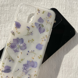 【snow blue】 押し花スマホケース　手帳型ケース　ソフトケース　ブルー　青　iphone 全機種対応 4枚目の画像