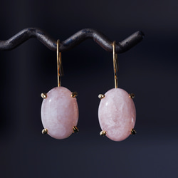 モルガナイト/ピンクアクアマリンのカボションピアス　～桜餅 5枚目の画像