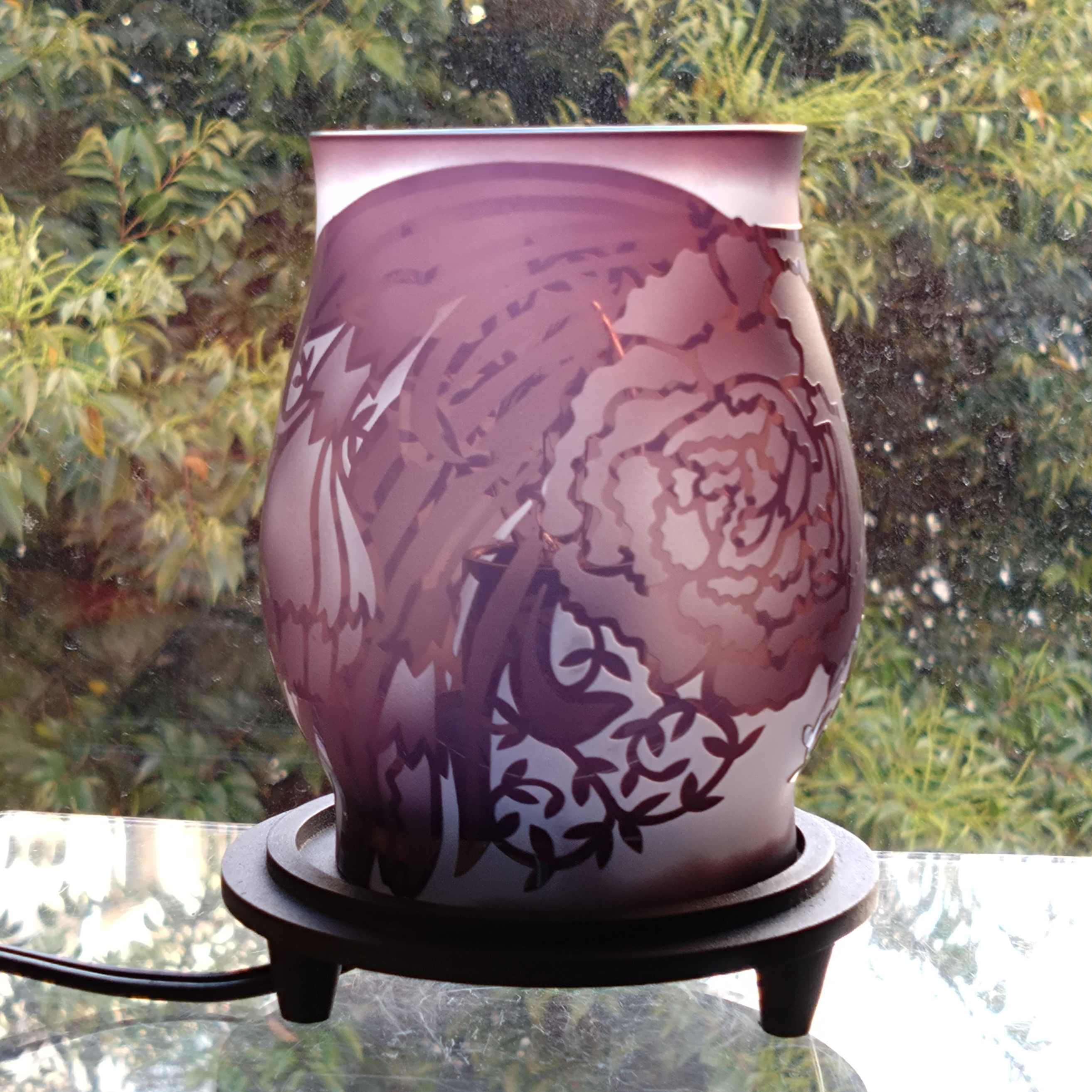 「カーネーション」 サンドブラスト 紫 白 テーブルランプ ミニランプ 火屋(ほや) ランプ台付き