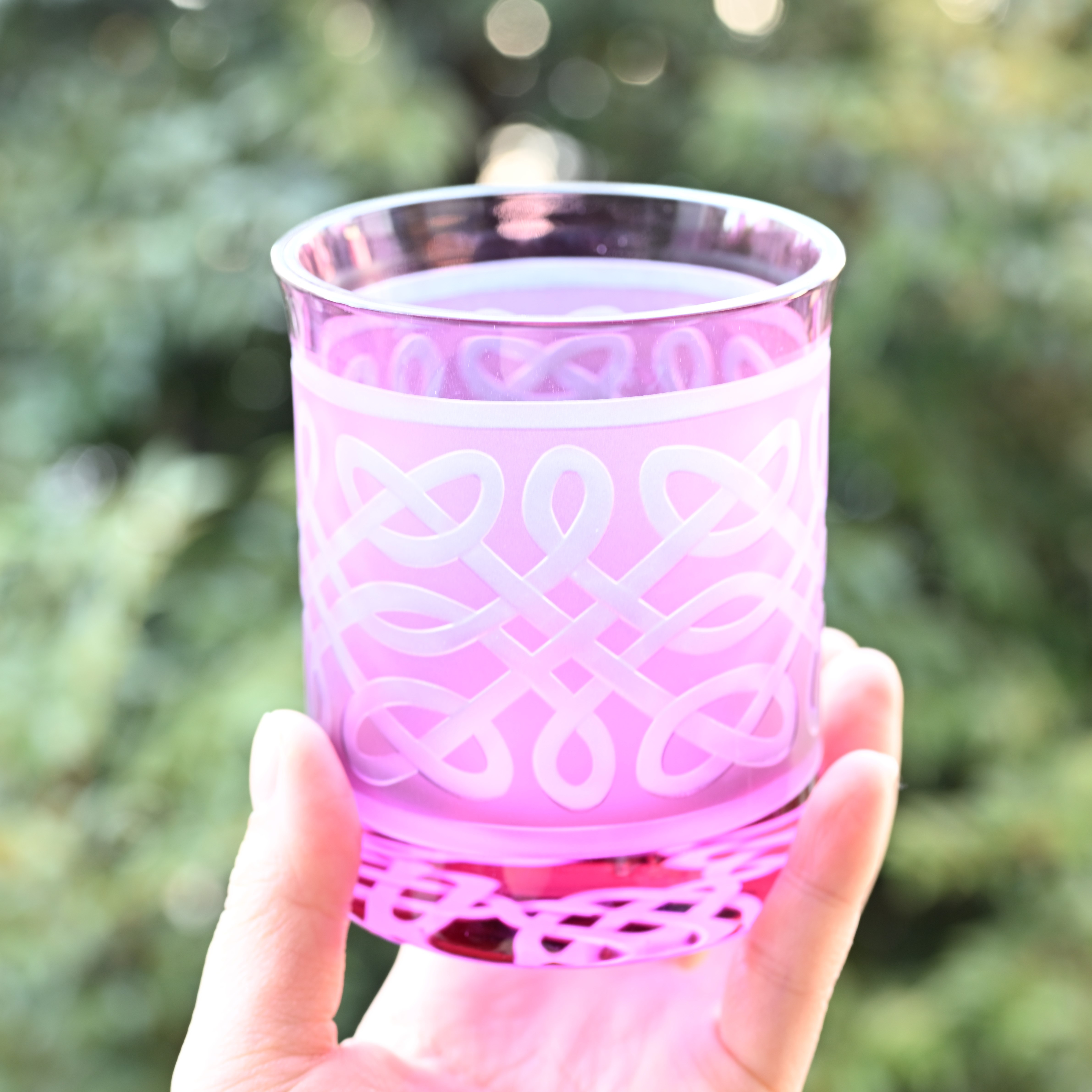 「ケルティック･ノット」 サンドブラスト ピンク ロックグラス