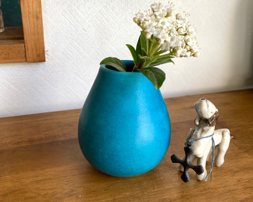 ターコイズブルー 花瓶 中型 陶器 i 12花瓶ターコイズブルー 一輪挿し・花瓶・花器 mayumi 通販