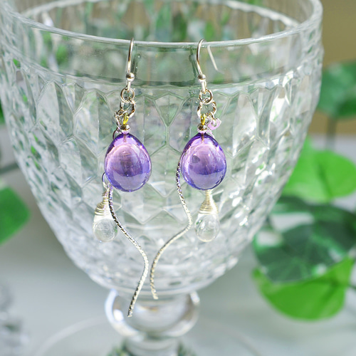 トワイライト&ラベンダー＊ゆらゆらピアスorイヤリング＊シルバー